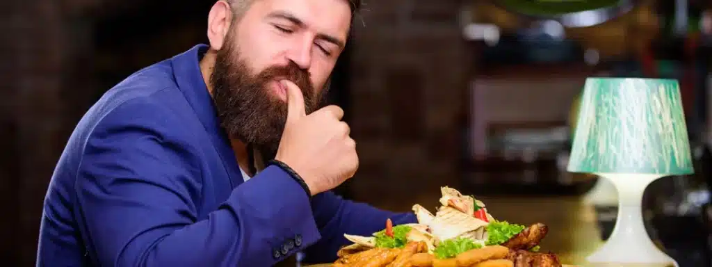 Having delicious food