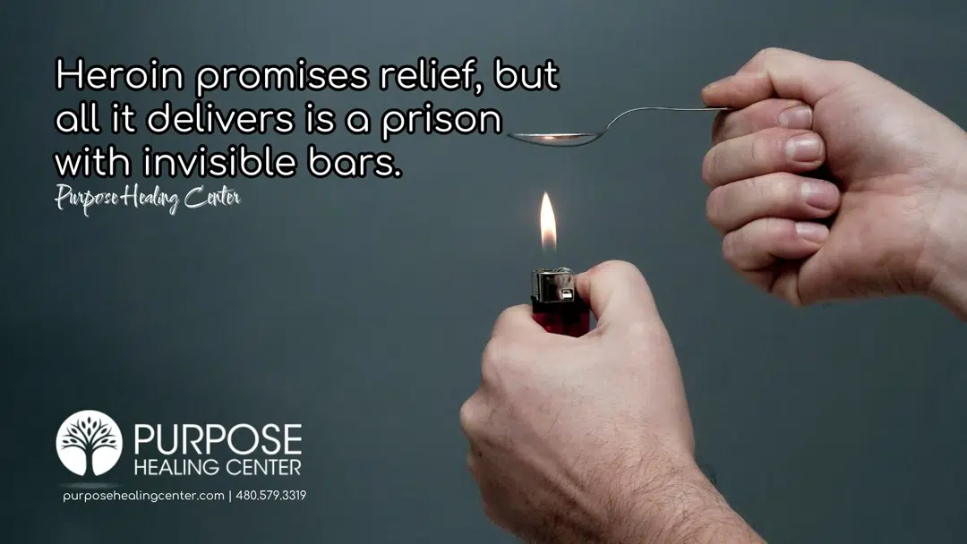 Image of a man holding a lighter in one hand below a spoon in the other - What Does Black Tar Heroin Smell Like - Purpose Healing