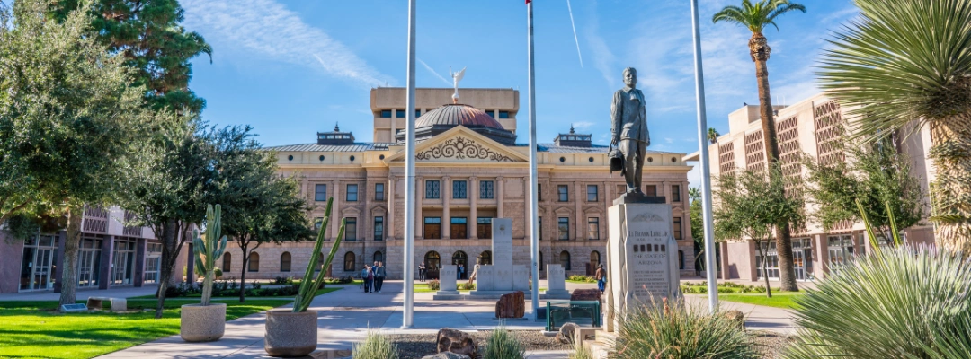 Arizona State Legislature building representing state laws on controlled substances and drug classifications