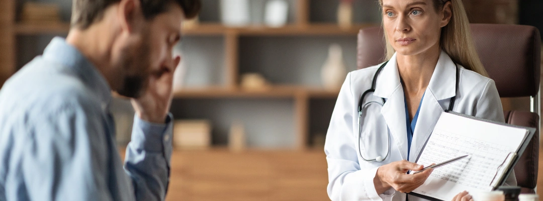 Image of a supportive doctor talking with a patient, symbolizing compassionate treatment options for opioid and stimulant recovery