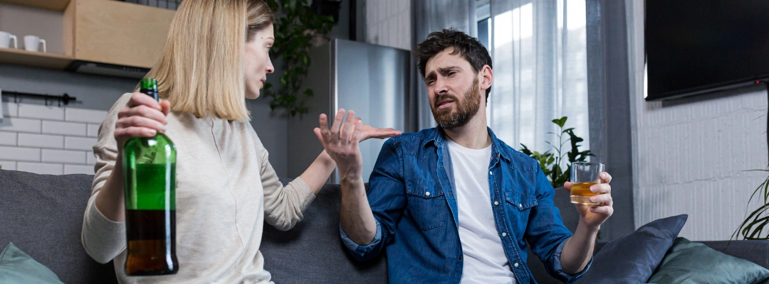 Image of Wife noticing behavioral changes in her husband and discussing possible signs of addiction