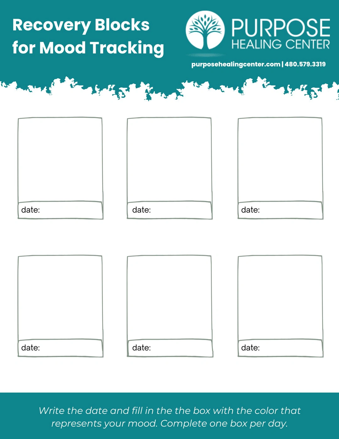 Recovery Color Blocks Worksheet for Mood Tracking - Purpose Healing Center